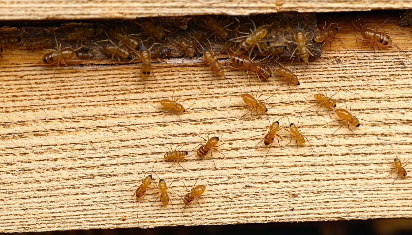 An image of a wooden beam infested with termites,
